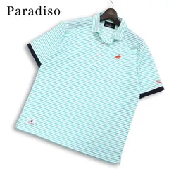Paradiso パラディーゾ ゴルフ 春夏★ 半袖 ボーダー ロゴ刺繍 メッシュ ポロシャツ Sz.M メンズのサムネイル