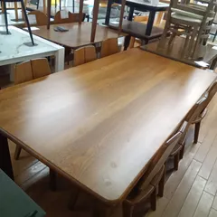 ★★★関東地域限定販売★★★送料無料※ ★リユースのサカイつくば店★ 高級 希少 浜本工芸 楢材　6人掛けダイニングテーブルセット　椅子6脚付 幅200cm×奥行100cm×高さ68cm  管理0712-08のサムネイル