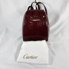 【訳あり格安】カルティエ Cartier ハッピーバースデー バックパック リュックサック エナメル パテントレザー ボルドー バーガンディ 赤 ゴールド金具 2C モノグラム ロゴ ヴィンテージ Y2K ギャランティカード 保存袋付 シリアル一致 レディースのサムネイル