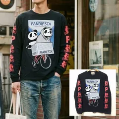 豪華な振り刺繍◎【PANDIESTA】パンディエスタ クルーネック 長袖カットソー Tシャツ ロンT トップス コットン 綿100% アメカジ 古着MIX ブラック 黒 メンズ サイズL/M49375jYのサムネイル