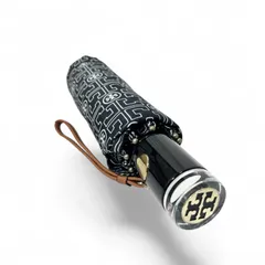 Tory Burch トリーバーチ 折りたたみ傘　自動　総柄　ロゴ　ブラック　ゴールド　収納袋付き　おしゃれのサムネイル