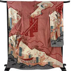 振袖 身丈167cm 裄丈67cm M 袷 束ね熨斗 草花 金銀彩 総絞り 赤 正絹 秀品 【中古】のサムネイル