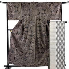 訪問着 身丈161cm 裄丈66cm M 袷 椿 辻が花柄 金通し 染め分け 黒 正絹