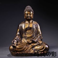 大型 大仏 仏像 陶器製 九谷焼 釈迦 坐像 阿弥陀如来 色絵 金彩 33cm
