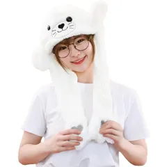【新品】 [Entregando amor e paz] 超絶かわいい 肉球おして 耳が動く帽子 日本や韓国で 衝撃的可愛らしさでみんなが歓喜 大人も子どももかぶれるワンサイズ仕様 プレゼント (アザラシ) 0