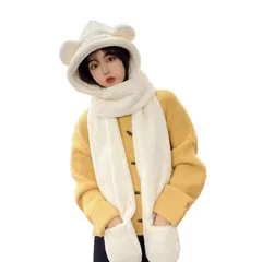 【新品】 [Entregando amor e paz] 白クマの帽子 マフラー レディース かわいい あったかい 防寒 (大人 白クマ) 0