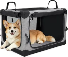 Totoro ball 折りたたみペットケージ 犬ケージ 犬用クレート 猫用キャリー・カート 犬 車用ケージ 持ち手付き 犬猫兼用 折りたたみ簡単『室内【67L x 46W x 46H cm グレー】のサムネイル
