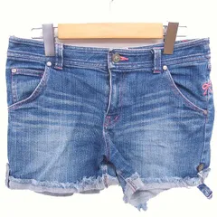 レベッカテイラー rebecca taylor デニム ショートパンツ ウォッシュ加工 フリンジ ジップフライ リボン刺繡 4 ブルー 青 /TTのサムネイル