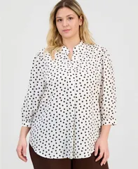 アンクライン レディース トップス シャツ プリント Anne Klein Womens Printed BlousonSleeve Top Dark Chocolate White Dove ホワイのサムネイル