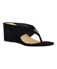 ゲス レディース シューズ サンダル GUESS Womens Marchon Thong Wedge Sandals Black Suede ブラックのサムネイル