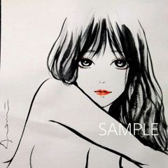 肉筆原画 水墨画 墨彩画 絵画 美人画 手描きイラスト - メルカリ