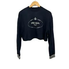 PRADA(プラダ) トレーナー サイズM レディース美品  - ダークネイビー×アイボリー 長袖/ショート丈/刺繍のサムネイル