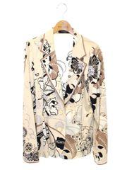 シルク混 レオナール ジャケット 総ロゴ ラメ トリム 花 ベージュ L