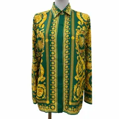 未使用品☆VERSACE ヴェルサーチ 2025年製 1001360 シルク100％ メデューサボタン バロック 長袖シャツ グリーン 38 正規品 レディースのサムネイル