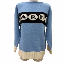 極美品☆MARNI マルニ 23AW GCMD0484Q0 バージンウール100％ ロゴ入り サイドスリット 長袖 ニット ブルー 36 正規品 レディースのサムネイル