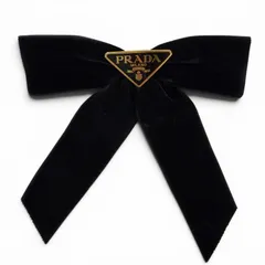 美品☆PRADA プラダ 1IF154 ベルベット ヘアクリップ トライアングルロゴ バレッタ ブラック ゴールド金具 レディースのサムネイル