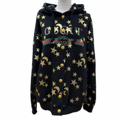 美品☆GUCCI グッチ 581186 コットン ヴィンテージ加工 GGボタンシェリーライン・スター ロゴ フード付 パーカー ブラック M 正規品のサムネイル