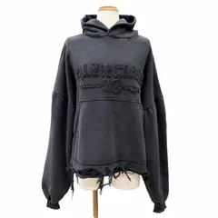 未使用品△BALENCIAGA バレンシアガ 783397 コットン100% ダメージ加工 クロップド フーディー プルオーバー パーカー ブラック 1 正規品のサムネイル