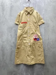 美品 le coq sportif ルコックスポルティフ フロントボタン ワッペン ストレッチ ひざ丈 半袖 ゴルフ シャツ ワンピース sizeL/ベージュ ■◆ レディースのサムネイル