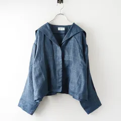 美品 定価29700円 アデュートリステス ロワズィール LOISIR リネンガーゼチェックセーラーカラーライトジャケット F 青┃【2400015037660】のサムネイル