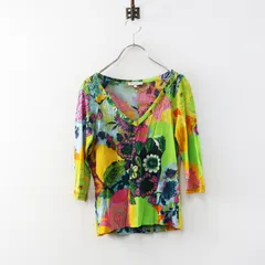 VINTAGE エトロ ETRO フラワープリント パワーネット Vネックラグランカットソー 42 イエローグリーン┃花柄 トップス【2400015060590】のサムネイル
