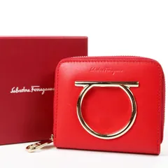 【新品同様・未使用】Ferragamo フェラガモ ジッピーウォレット 財布 レッド ブランド 小物 レザー【IS75】のサムネイル
