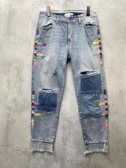 ローズバッド MM VINTAGE ボーイフレンド メキシコ製 パッチワーク刺繍ダメージ加工 アステカ柄 デニムパンツ size26/青 ■■ レディースのサムネイル