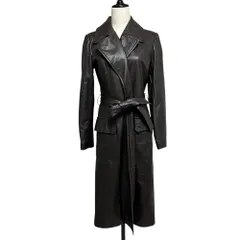 良品 KATHARINE HAMNETT LONDON キャサリンハムネットロンドン カウレザー ベルテッド ロングコート M ブラウン レディース 古着 中古 USEDのサムネイル