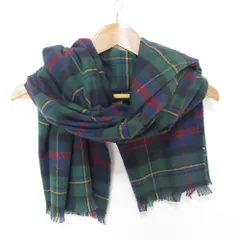 美品 Lauren Ralph Lauren ローレンラルフローレン チェック柄 ロゴ刺繡 マフラー ストール グリーン系 レディース 古着 中古 USEDのサムネイル