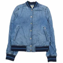 美品 DIESEL ディーゼル シャンブレー デニム調 ジャケット スタジャン ブルゾン ウォッシュ加工 ショート丈 S ブルー レディース 古着 中古 USEDのサムネイル