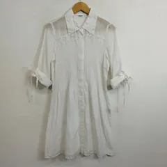 INGEBORG インゲボルグ シャツ ワンピース 長袖 パンチングレース ストレッチ プリーツ リボン ロールアップ コットン カネコイサオ 日本製 ホワイト 9 G308のサムネイル