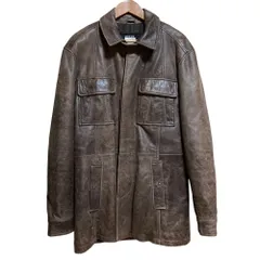 VERSACE ヴェルサーチ ヴィンテージ カウハイド レザー カーコート ジャケット Mサイズ ブラウン メンズ 古着 中古 USEDのサムネイル