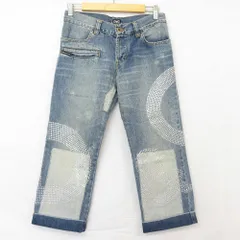 D&G ディー＆ジー ドルチェ＆ガッバーナ ラインストーンロゴ クロップド デニムパンツ ジーンズ 24/38 ブルー レディース 古着 中古 USEDのサムネイル