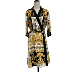 未使用 VERSACE ヴェルサーチ バロック柄 カシュクール コートワンピース 42 ゴールドカラー ブラック レディース 古着 中古 USEDのサムネイル