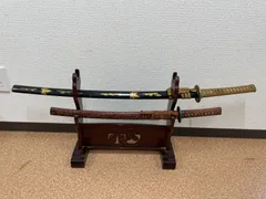 日本刀 模造刀 2本セット 刀掛台付き（大刀・小刀）美術刀剣　　　　　　　　　　　　　　　　　　　　　　　　　　　　　M396のサムネイル