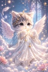 666 幻想猫アート 2Lサイズ ファンタジー イラスト 青銀 猫 インテリア
