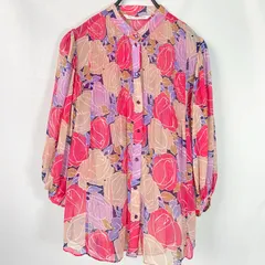 DIANE VON FURSTENBERG ダイアン フォン ファステンバーグ シルク100% 花柄 バンドカラ―シアーブラウスのサムネイル