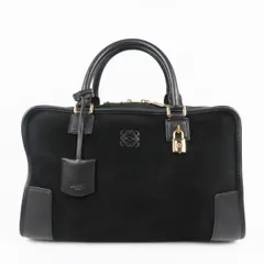 【美品】LOEWE ロエベ アマソナ ボストン ハンドバッグ スエード×レザー ブラック×ゴールド金具 ブランド鞄【MF23】のサムネイル