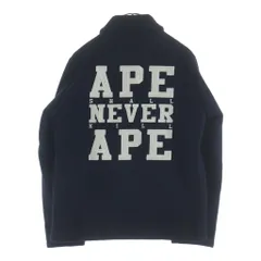A BATHING APE (アベイシングエイプ) バックロゴデザイン ウールメルトンジャケット ジップアップブルゾン ネイビーのサムネイル