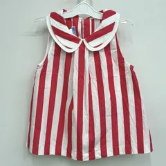 【ジャカディ Jacadi】キッズ 美品！ノースリーブ ストライプブラウス 128 (8A) レッド×ホワイトのサムネイル