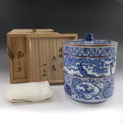茶道具 青華 福禄寿 胴紐 祥瑞写 水指 平安 高野昭阿弥 造 ／ 染付 京焼 茶道具 青華 福禄寿 胴紐 祥瑞写 水指 平安 高野昭阿弥 造 ／ 染付 京