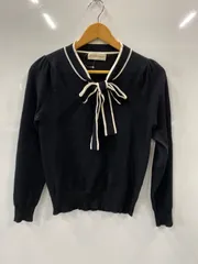 P145⚫︎pumpkin port⚫︎パンプキンポート⚫︎ニット⚫︎リボン付き⚫︎バイカラーリボンタイ⚫︎長袖⚫︎アクリル100%⚫︎レディース⚫︎sizeM⚫︎白×黒のサムネイル