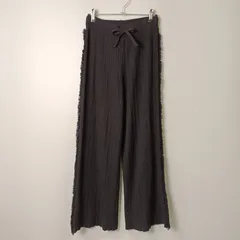 モノマート MONO-MART サイドフリンジ ワイドストレート リブニットパンツ【S】ブラック／黒のサムネイル