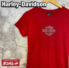 Harley-Davidson ハーレーダビッドソン 半袖Tシャツ ラインストーン バー&シールド レッド Y2K