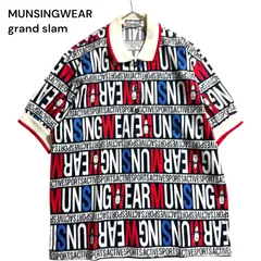 ●棚番号BH-4 マンシングウェア MUNSINGWEAR ポロシャツ 半袖 M 総柄 ロゴ ペンギン 派手 ゴルフウェア スポーツ ホワイト レッド  レディース　ユニセックスokのサムネイル