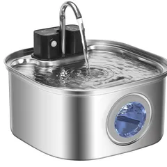 ZEKIRY 3.2L 猫自動給水器 猫水飲み器コードレス ペット水飲み器 ステンレス製 ワイヤレス, 3つの給水モード / モーションセンサー/充電式 4000mAhバッテリー / 静音 ワイヤレスポンプ/四重ろ過システム ペット用のサムネイル