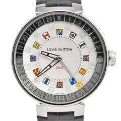 値下 ルイ・ヴィトン LOUIS VUITTON QA096 タンブール ムーン デュアルタイム GMT クォーツ メンズ 美品 箱・保証書付き Q#146515のサムネイル