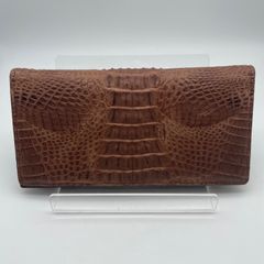 美品 クロコダイル型押し ラウンドファスナー長財布 ブラウン - メルカリ