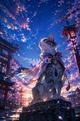 666 幻想猫アート 2Lサイズ ファンタジー イラスト 青銀 猫 インテリア