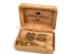 ニナリッチ　NINA RICCI　ストライプ　ネクタイピン　カフス　セット　シルバーカラー×ゴールドカラー　送料無料のサムネイル
